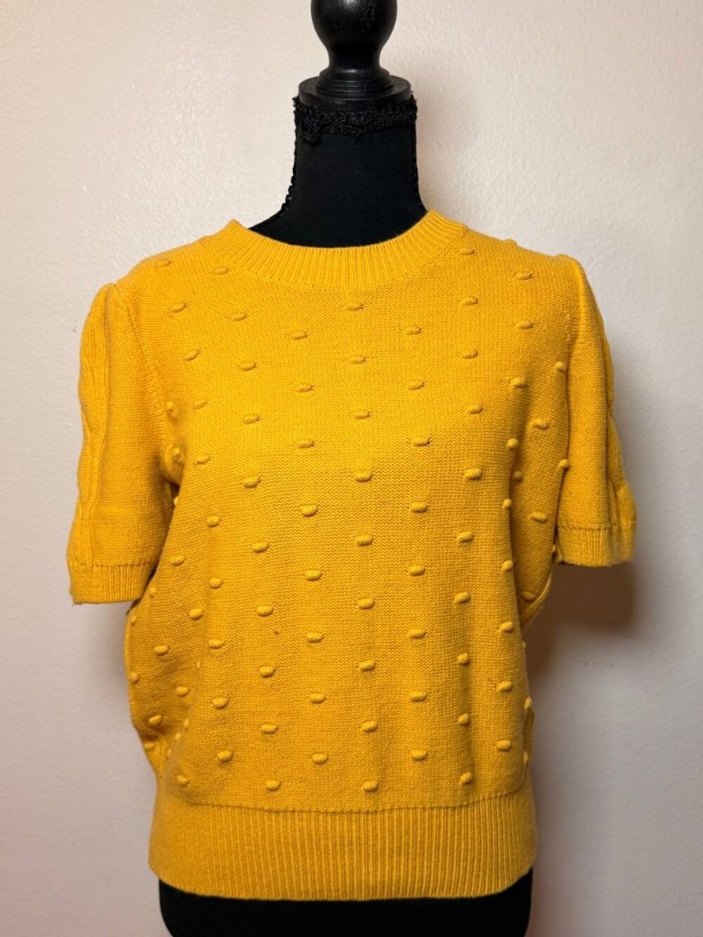 Ann Taylor Mustard Yellow Popcorn Knit Short Sleeve Sweater Top